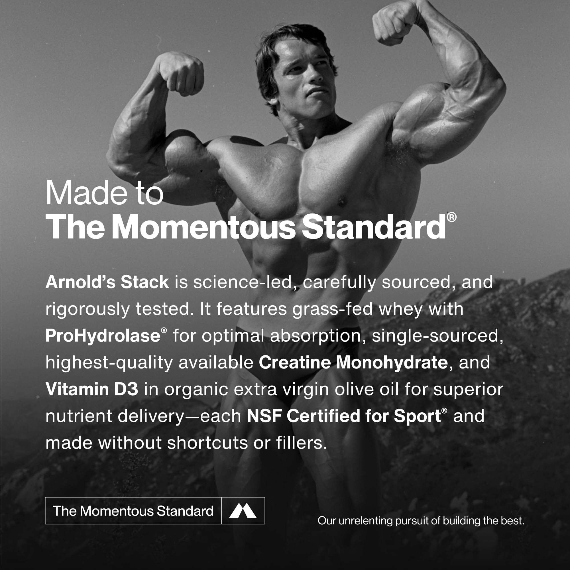 Momentous Arnold's Stack - Creatine Monohydrate Powder, Essential Grass-Fed Whey Protein Powder (Strawberry) & Vitamin D3 (2000 IU) - Daily Fundamentals to Support Muscle Strength & Longevity - Image 5