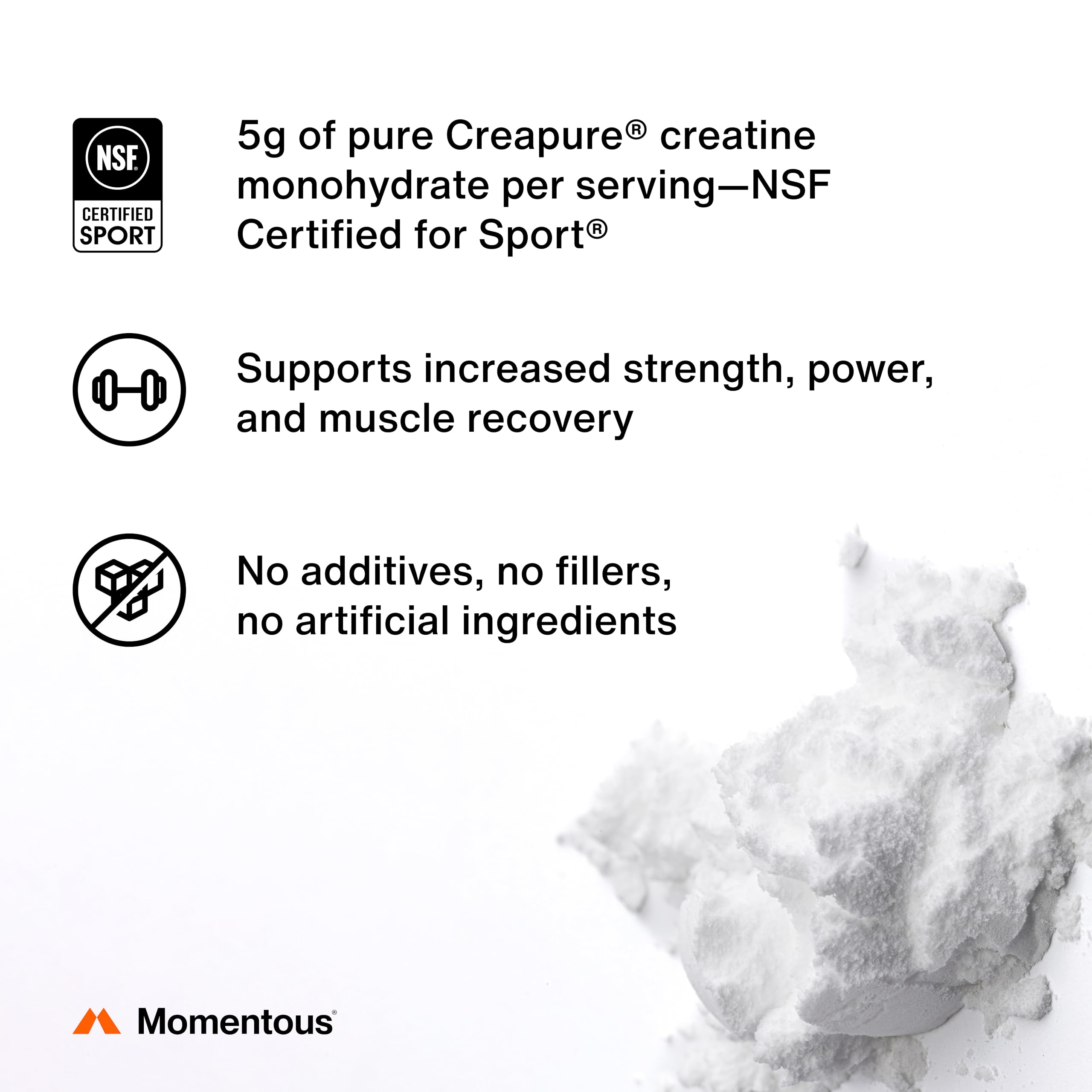 Momentous Creatine Lemon Monohydrate Powder - Creatine Powder - Supports Strength, Lean Muscle, & Recovery for Men & Women - NSF Certified for Sport - 6.49 g per Serving - 15 Servings - Image 5