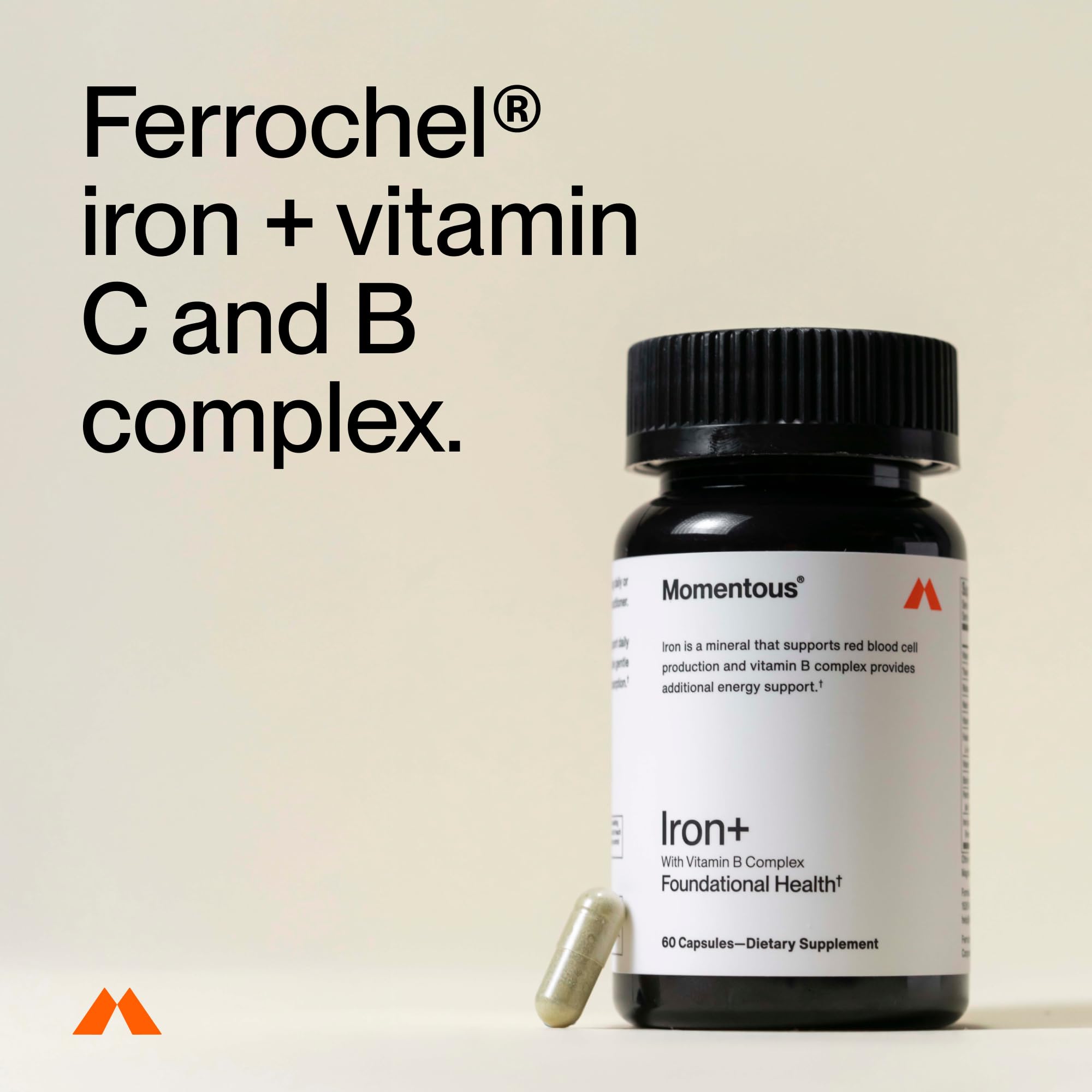 Momentous Iron+ with Vitamin C & Vitamin B Complex - Ferrochel Iron Capsules for Foundational Health Support - NSF Certified for Sport - Gluten-Free - 60 Servings - Image 3