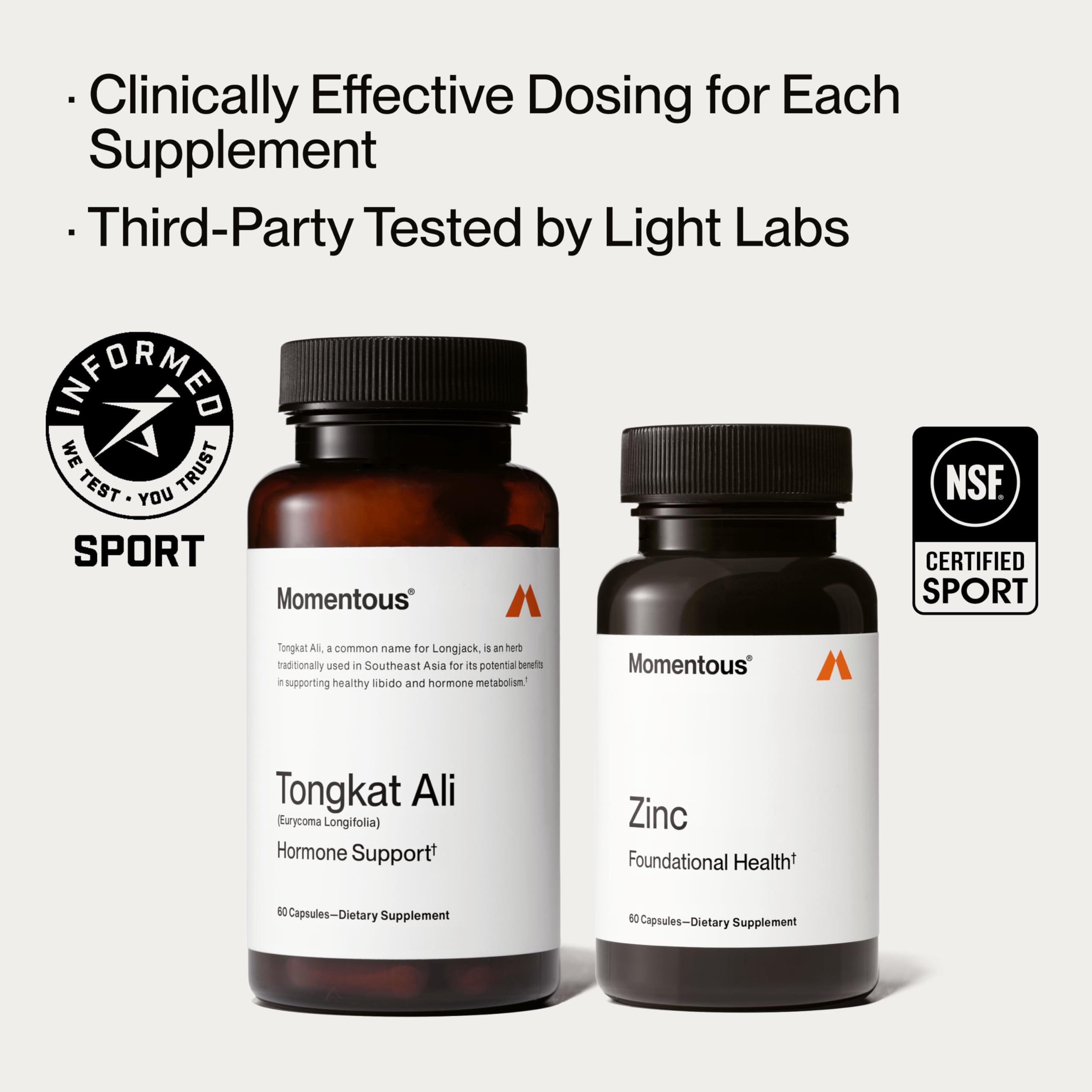 Momentous Male Hormone Support Stack - Natural Wellness & Performance Supplement to Support Joint Health, Hormone Balance & Lean Muscle Mass (Tongkat Ali, 30 Servings - Zinc Picolinate, 60 Servings) - Image 5