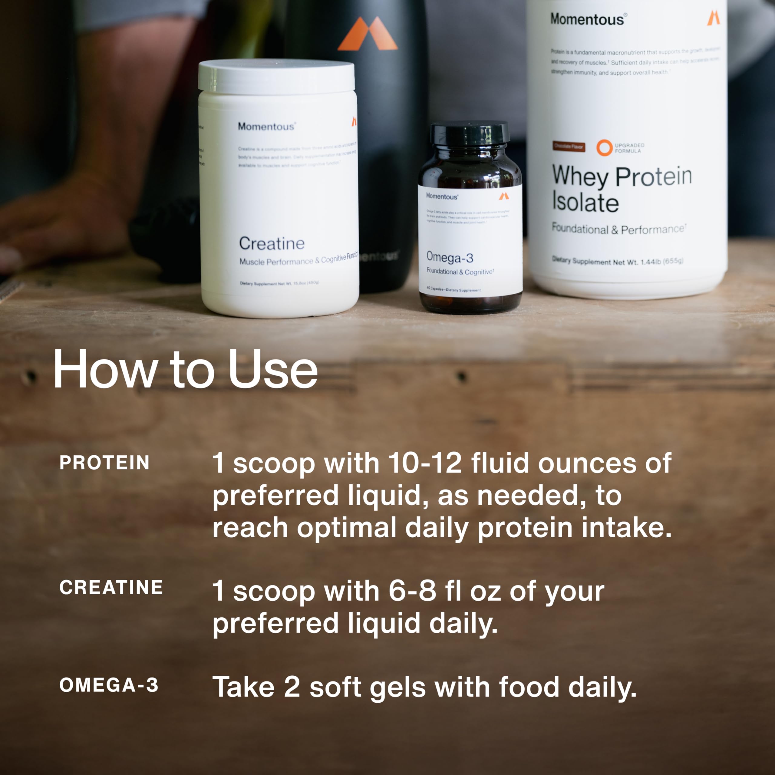 Momentous Three - Creatine Monohydrate Powder (30 Servings), Grass-Fed Whey Protein Powder (Vanilla) & Omega-3 Fish Oil 1600mg - Daily Essentials for Strength, Performance & Lean Muscle Recovery - Image 5