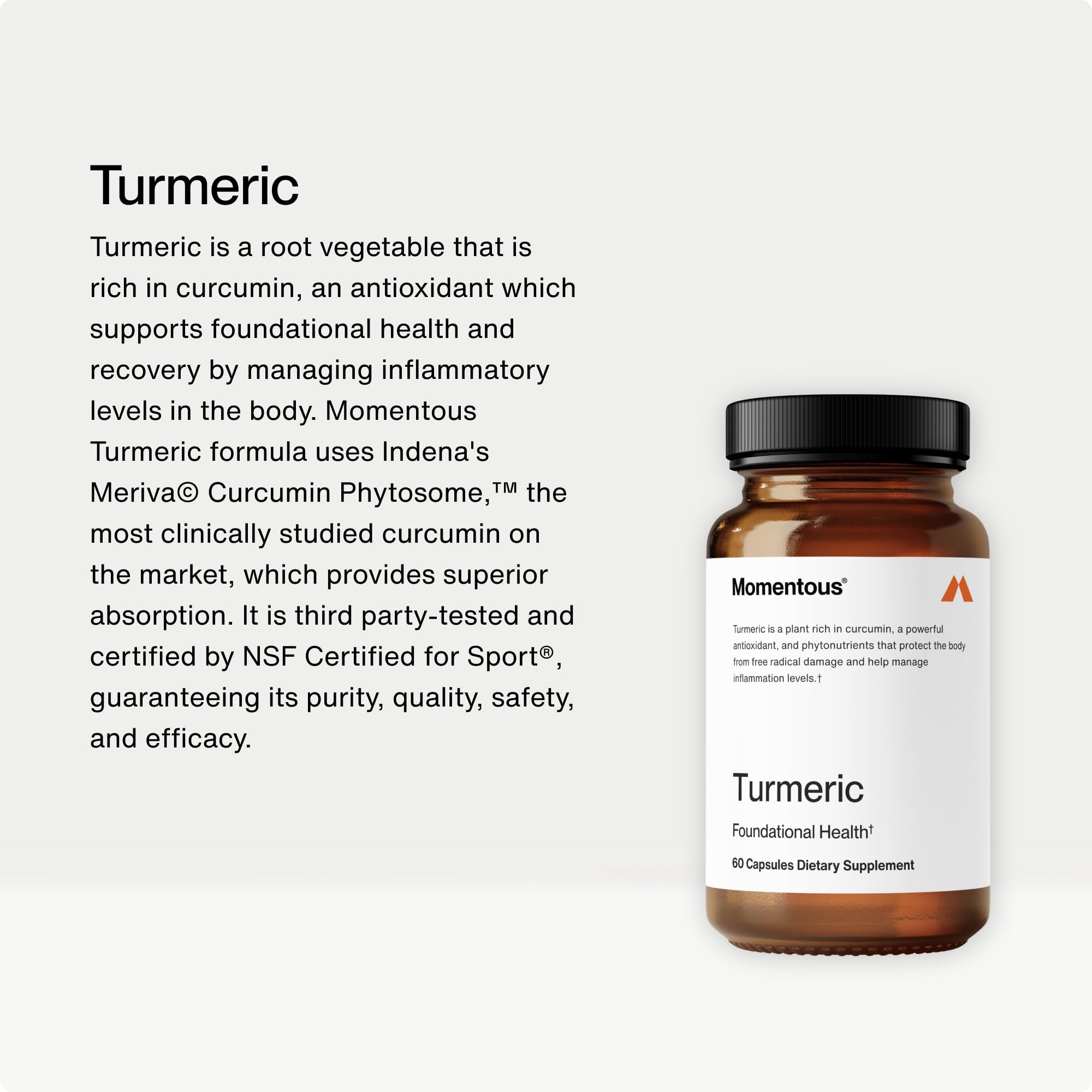 Momentous Turmeric Supplement 1,000 mg - Natural Antioxidant Turmeric Curcumin for Foundational Health - NSF Certified for Sport - Gluten-Free - 30 Servings - 60 Capsules - Image 4