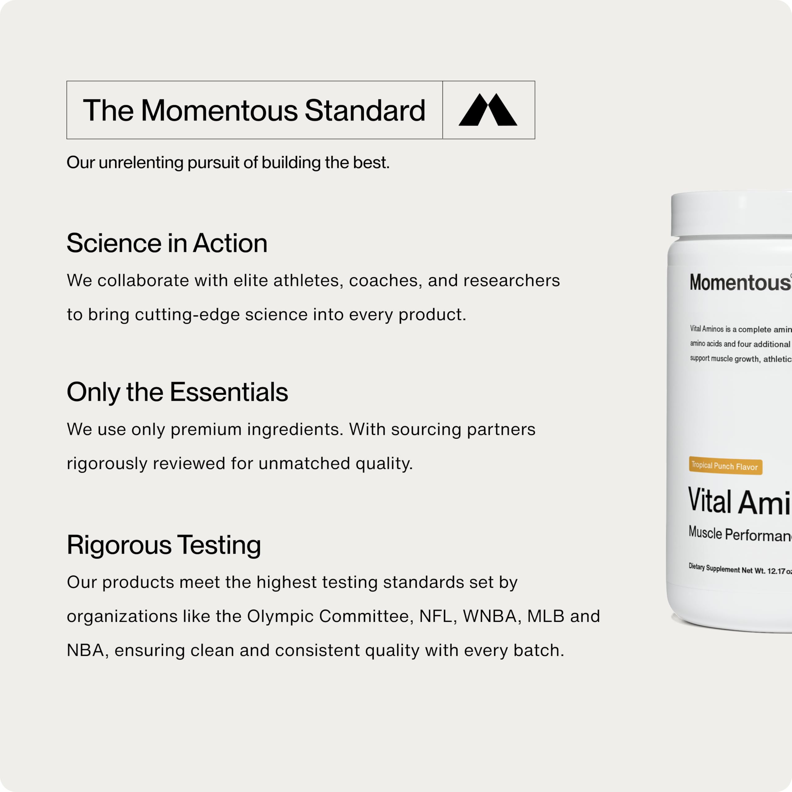 Momentous Vital Aminos Powder Supplement - BCAA & EAA - Tropical Punch - NSF Certified for Sport - GMO- & Gluten-Free - 30 Servings - Package May Vary - Image 5