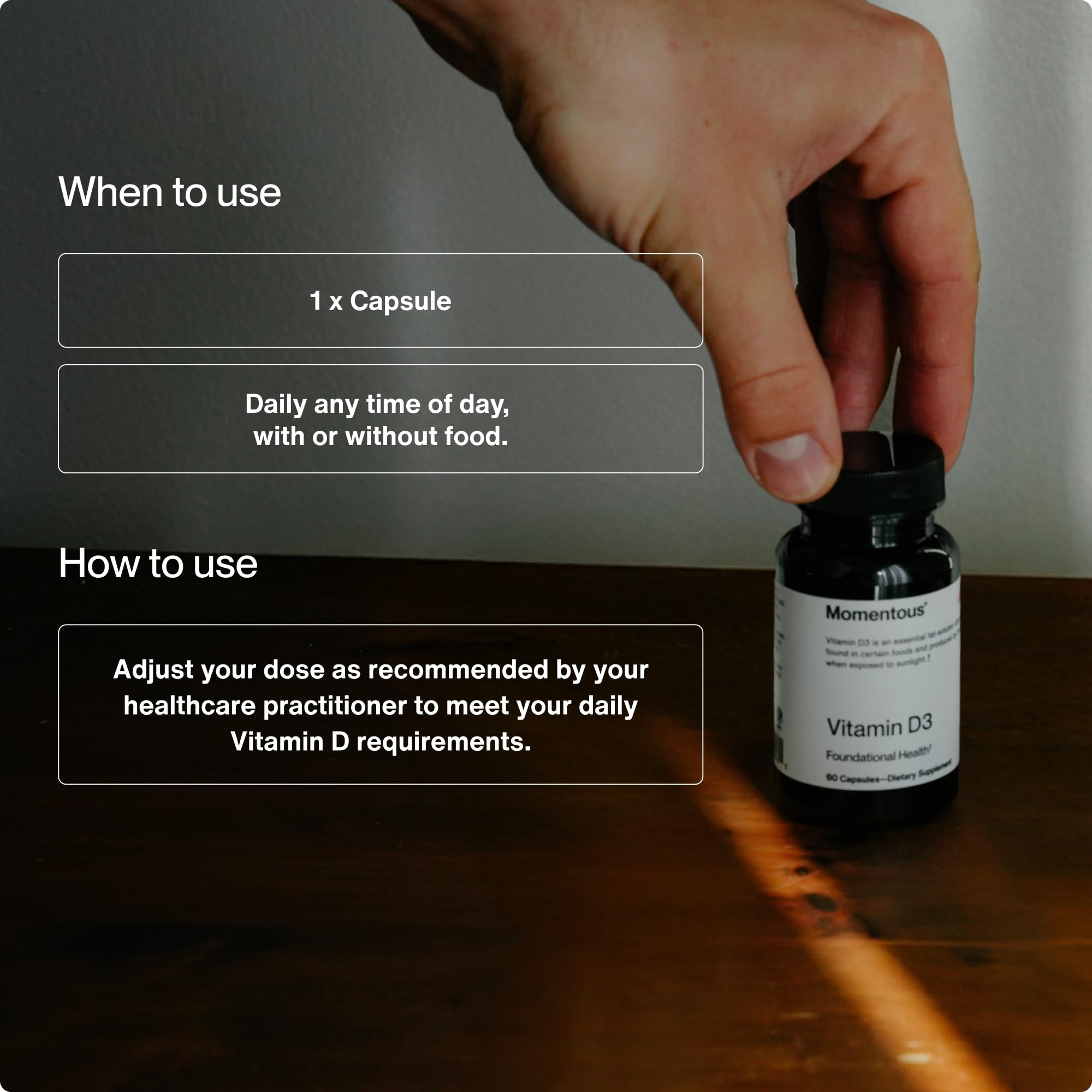 Momentous Vitamin D3 Supplement - 2,000 IU Capsules for Foundational Health Support - NSF Certified for Sport - Gluten-Free - 60 Servings - Image 4